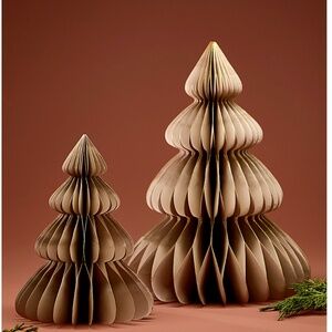 Handcrafted cream and gold 3D paper firs Christmas trees set of 2 NWT
